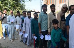 Voters queuedvoters queued up before the polling booths to cast their votes in J&K