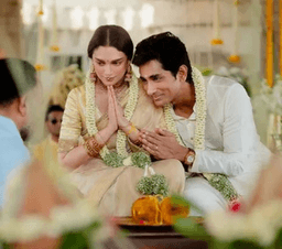 Aditi and Siddharth blessed by family members